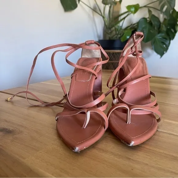 Schutz Leaf Strappy Lace-Up Heels Sandal Women's 6.5 Caramelo
