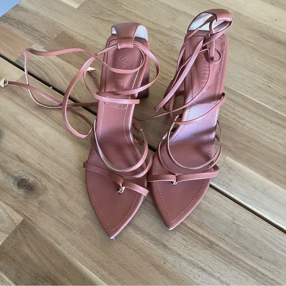 Schutz Leaf Strappy Lace-Up Heels Sandal Women's 6.5 Caramelo