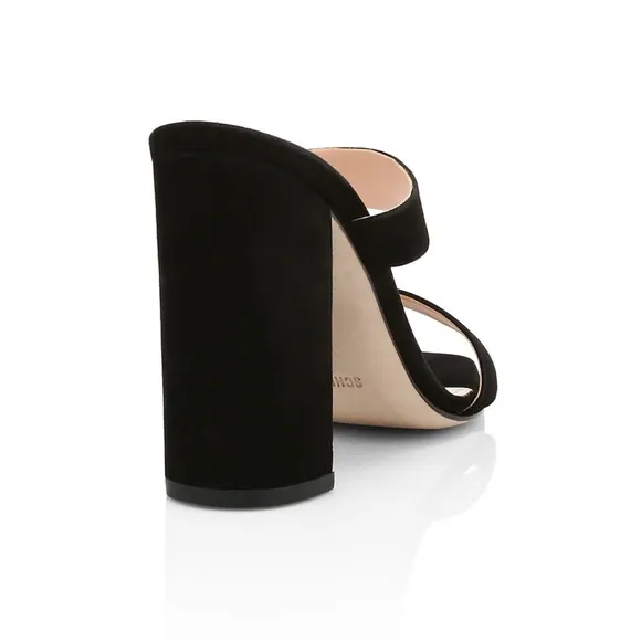 Schutz Maribel Black 100% Leather Suede Block Heel Square Toe Mules
