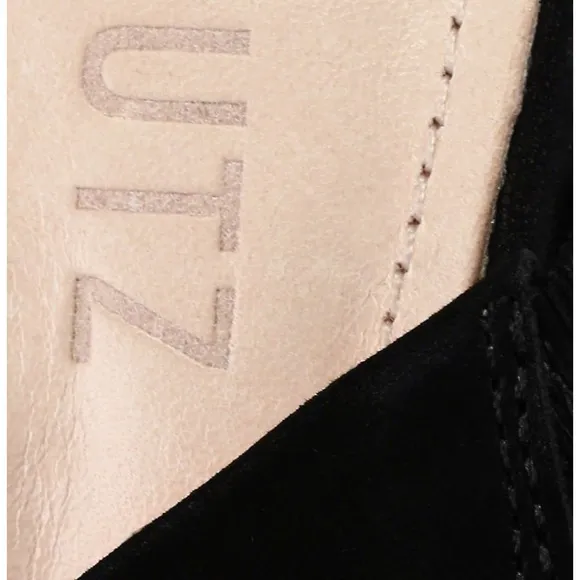 Schutz Maribel Black 100% Leather Suede Block Heel Square Toe Mules
