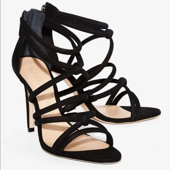 Schutz Mindy Knot Suede Strappy Stiletto Heel Black Size 10
