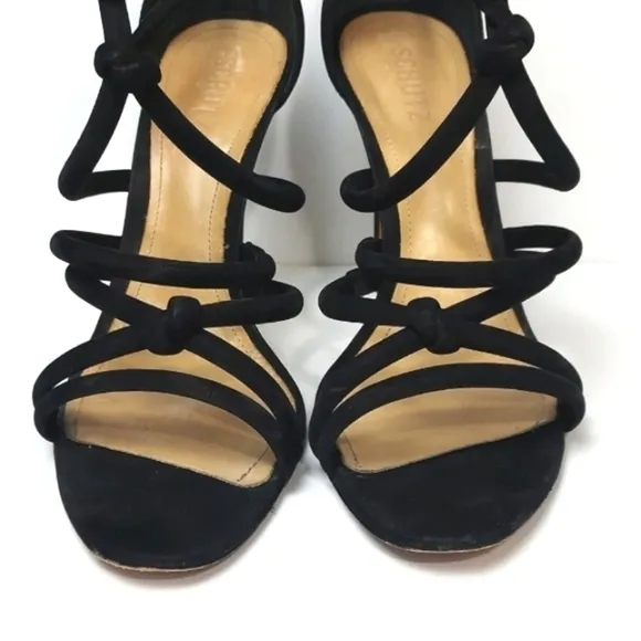 Schutz Mindy Knot Suede Strappy Stiletto Heel Black Size 10