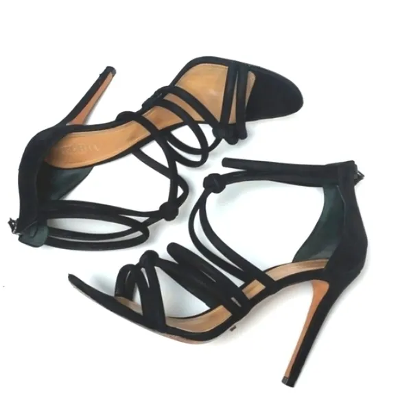 Schutz Mindy Knot Suede Strappy Stiletto Heel Black Size 10