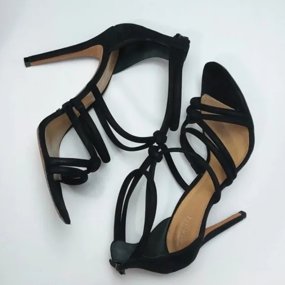 Schutz Mindy Knot Suede Strappy Stiletto Heel Black Size 10