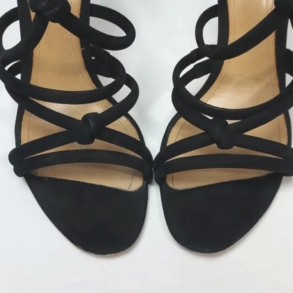 Schutz Mindy Knot Suede Strappy Stiletto Heel Black Size 10