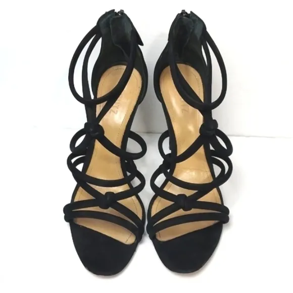 Schutz Mindy Knot Suede Strappy Stiletto Heel Black Size 10