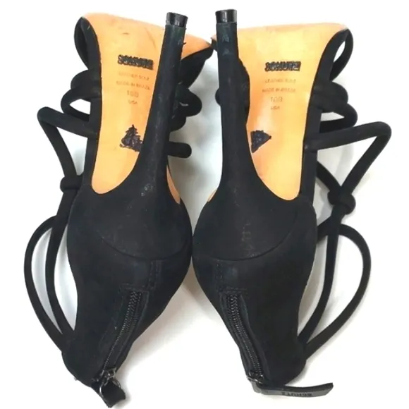 Schutz Mindy Knot Suede Strappy Stiletto Heel Black Size 10