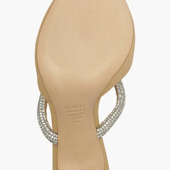 🆕Schutz Pearl Pointed Toe Stiletto Heel Mule::Light Nude::Crystal Vamp Strap::