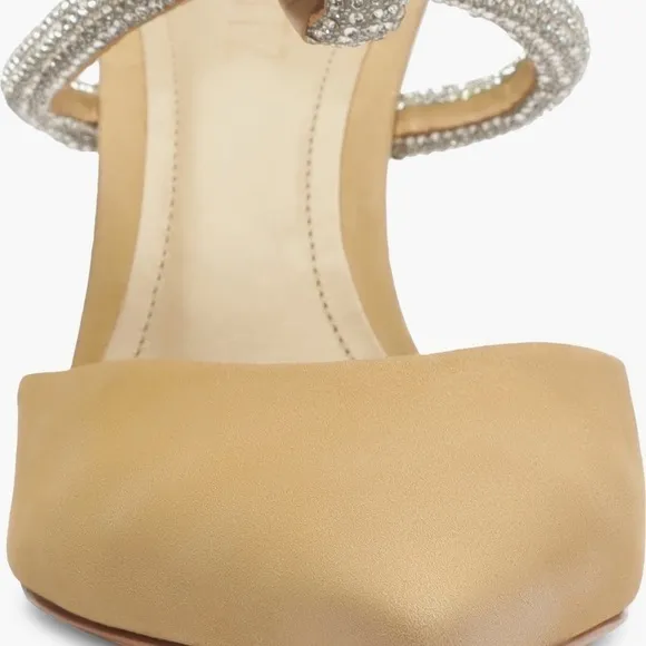 🆕Schutz Pearl Pointed Toe Stiletto Heel Mule::Light Nude::Crystal Vamp Strap::