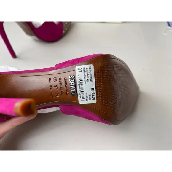 Schutz Pink Suede &amp; Crystal Embellished Pointed-Toe Heels - Size 8B