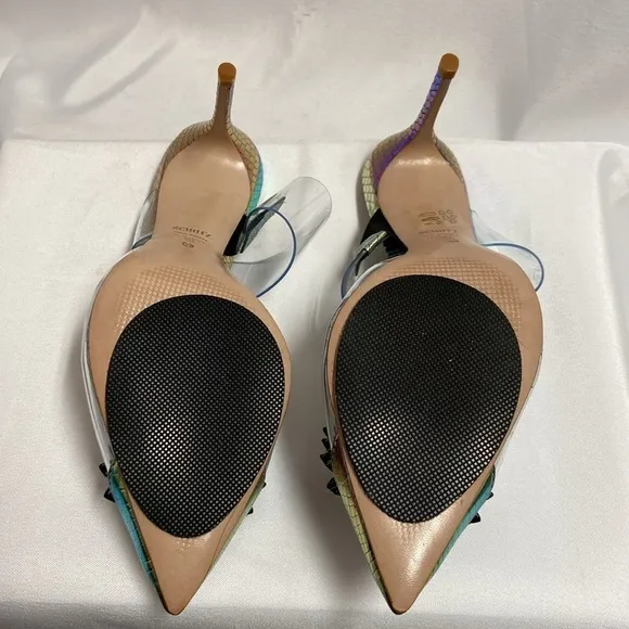 SCHUTZ  Shary Metallic Snake Rainbow Embellished Heels Size 6 NIB