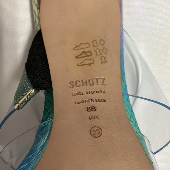 SCHUTZ  Shary Metallic Snake Rainbow Embellished Heels Size 6 NIB