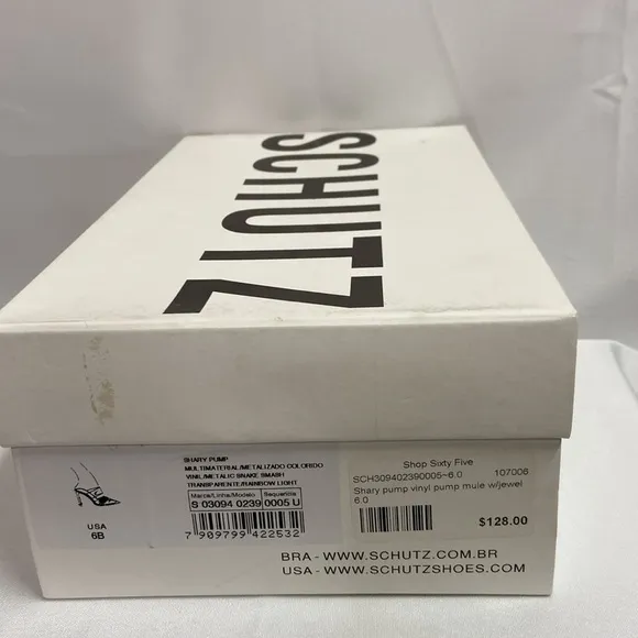 SCHUTZ  Shary Metallic Snake Rainbow Embellished Heels Size 6 NIB