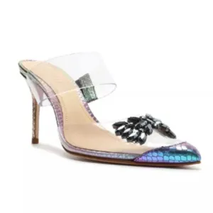 SCHUTZ  Shary Metallic Snake Rainbow Embellished Heels Size 6 NIB