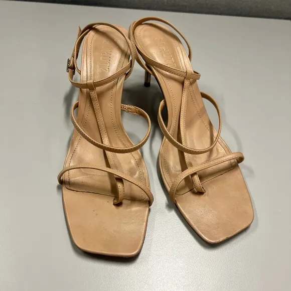 Schutz Strappy Leather Nude Heels Size 9