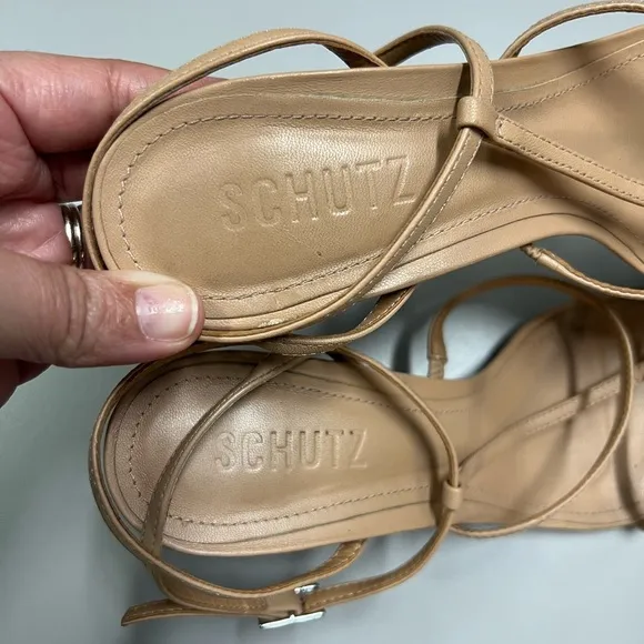 Schutz Strappy Leather Nude Heels Size 9