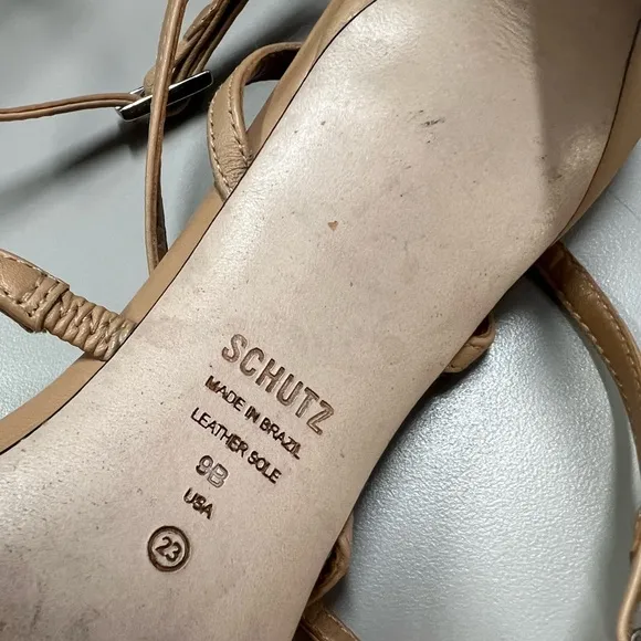 Schutz Strappy Leather Nude Heels Size 9