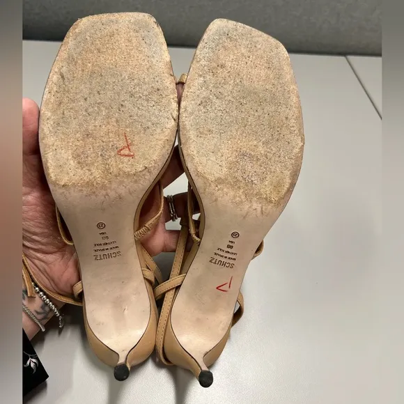 Schutz Strappy Leather Nude Heels Size 9