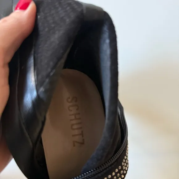 Schutz suede and rhinestone heels