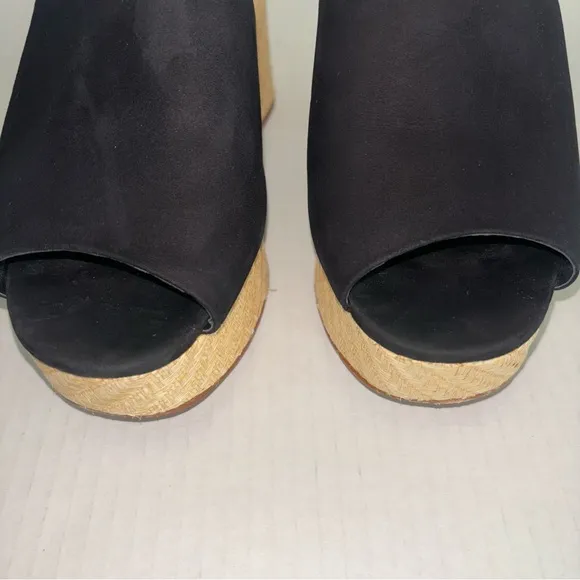 Schutz Tharley Black Suede Open-Toe Platform Block Heeled Mules Sandals Size 6.5