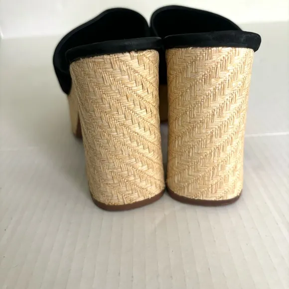 Schutz Tharley Black Suede Open-Toe Platform Block Heeled Mules Sandals Size 6.5
