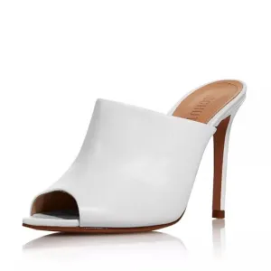 SCHUTZ Trudy Stiletto Peep-Toe White Leather Mules 7.5 MSRP $180