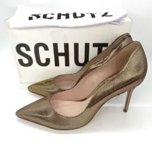 Schutz Analira Gold Metallic Slip On Leather Pumps New