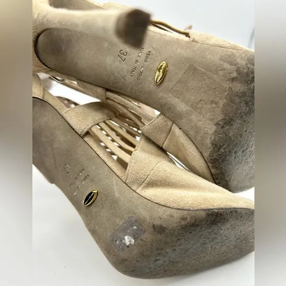 Sergio Rossi Beige/nude colored strappy heels with Ladder Detail sz 37