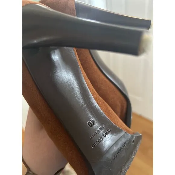 Sergio Rossi Brown Suede Leather Pointed Toe Grommet Studded Heels (size 9)