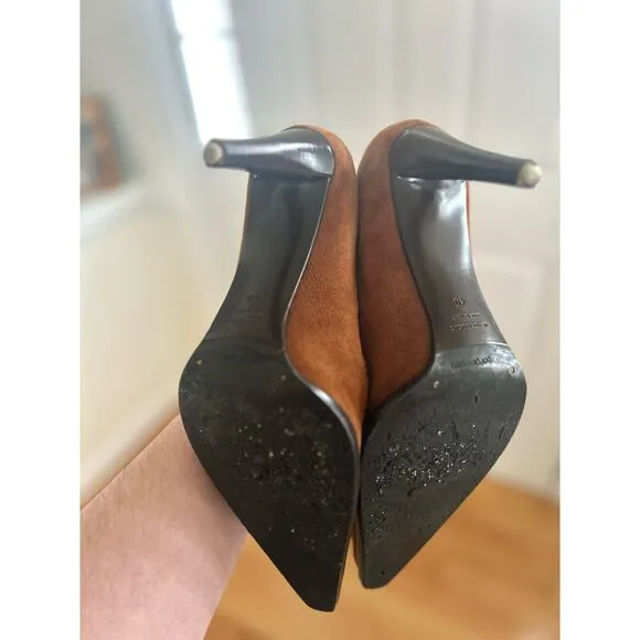 Sergio Rossi Brown Suede Leather Pointed Toe Grommet Studded Heels (size 9)