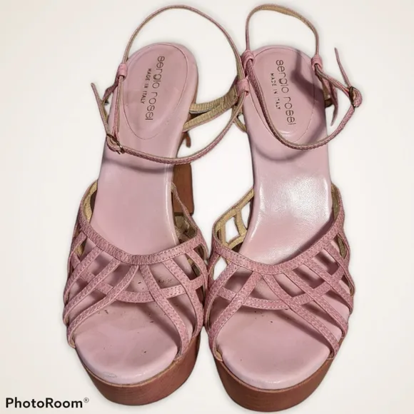 Sergio Rossi Pink Strappy Platform Heels 37.5 (6.5/7 US)