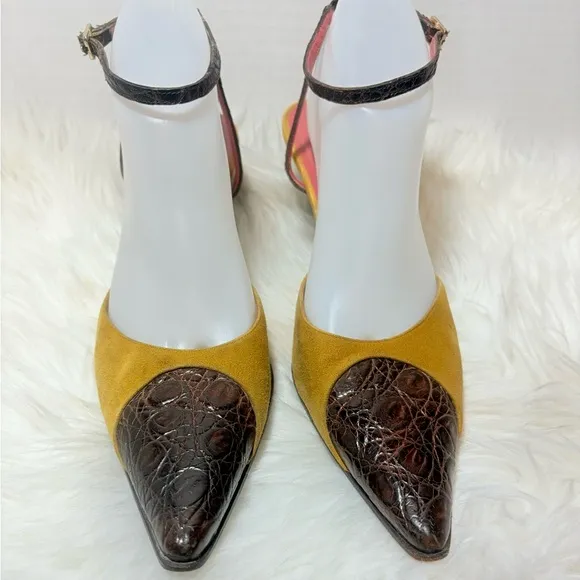SERGIO ROSSI Vintage Suede and Leather Ankle Strap Heels