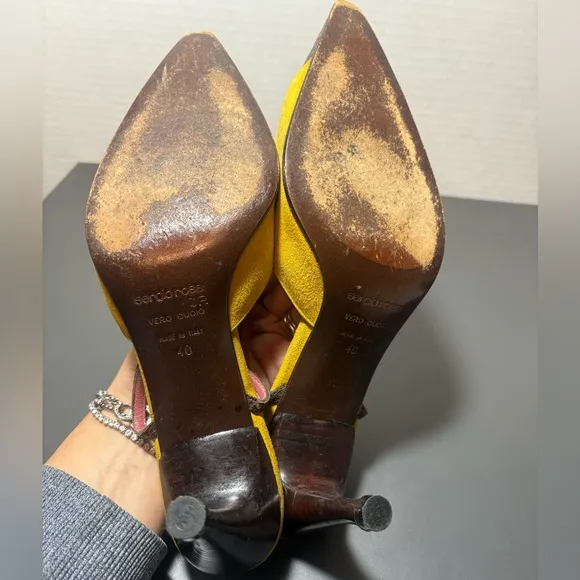 SERGIO ROSSI Vintage Suede and Leather Ankle Strap Heels