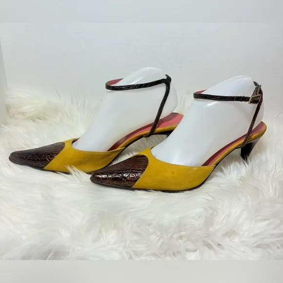 SERGIO ROSSI Vintage Suede and Leather Ankle Strap Heels