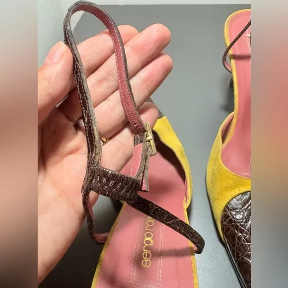 SERGIO ROSSI Vintage Suede and Leather Ankle Strap Heels
