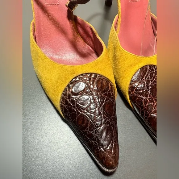 SERGIO ROSSI Vintage Suede and Leather Ankle Strap Heels
