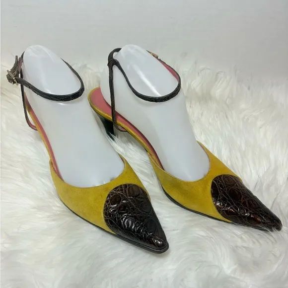 SERGIO ROSSI Vintage Suede and Leather Ankle Strap Heels