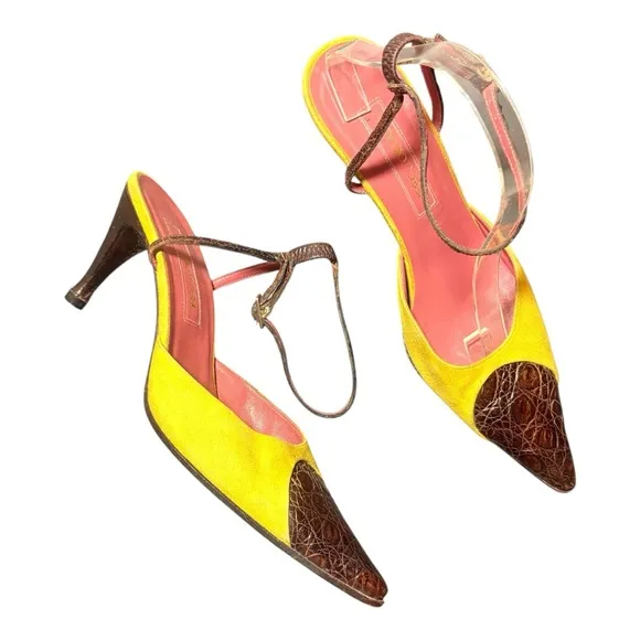 SERGIO ROSSI Vintage Suede and Leather Ankle Strap Heels