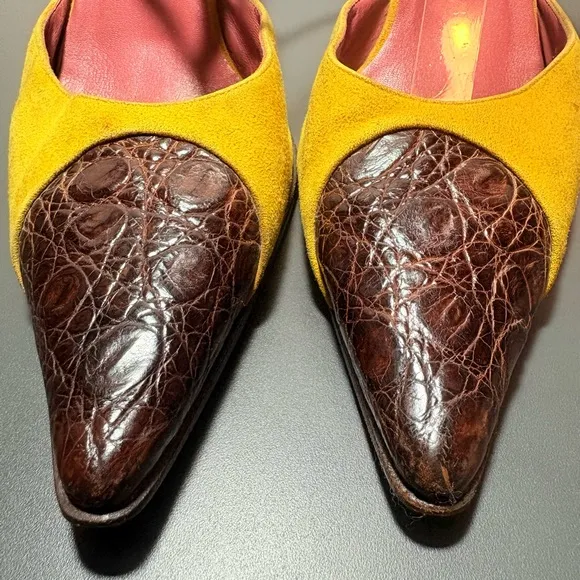 SERGIO ROSSI Vintage Suede and Leather Ankle Strap Heels