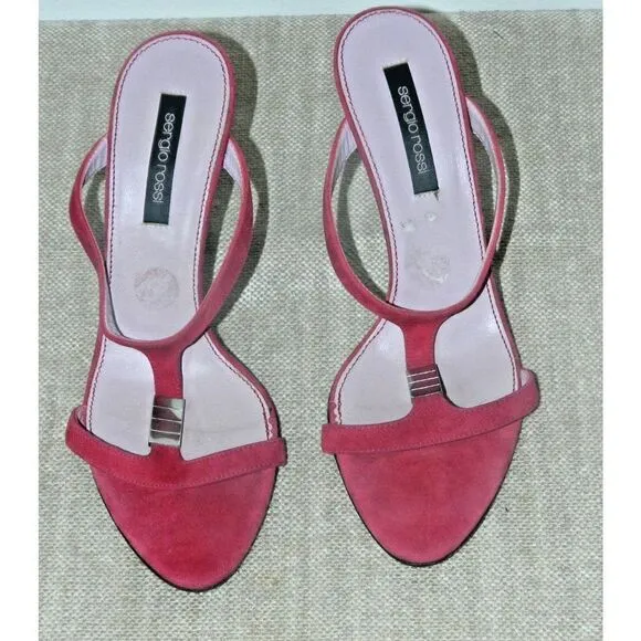 Sergio Rossi Womens Size 37  US 7 Burgundy Suede Strappy High Heels Sandals
