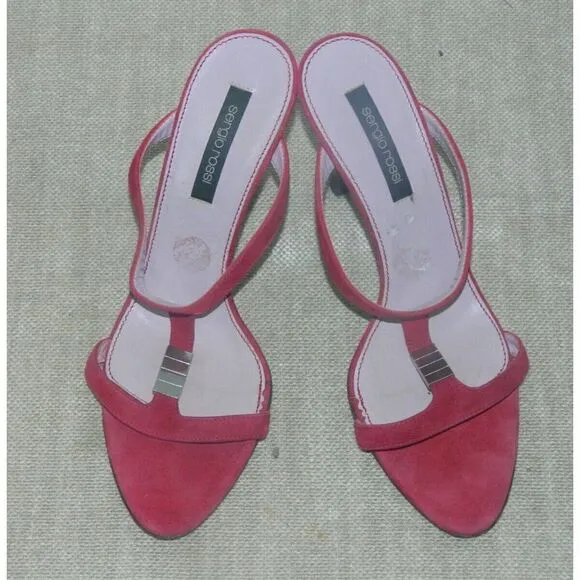 Sergio Rossi Womens Size 37  US 7 Burgundy Suede Strappy High Heels Sandals