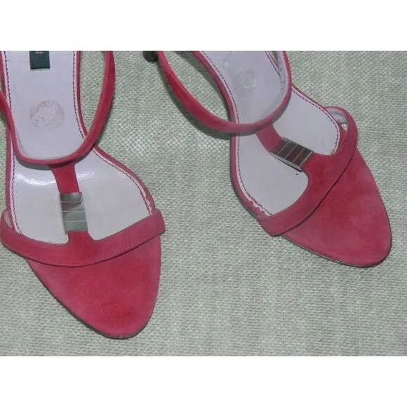 Sergio Rossi Womens Size 37  US 7 Burgundy Suede Strappy High Heels Sandals