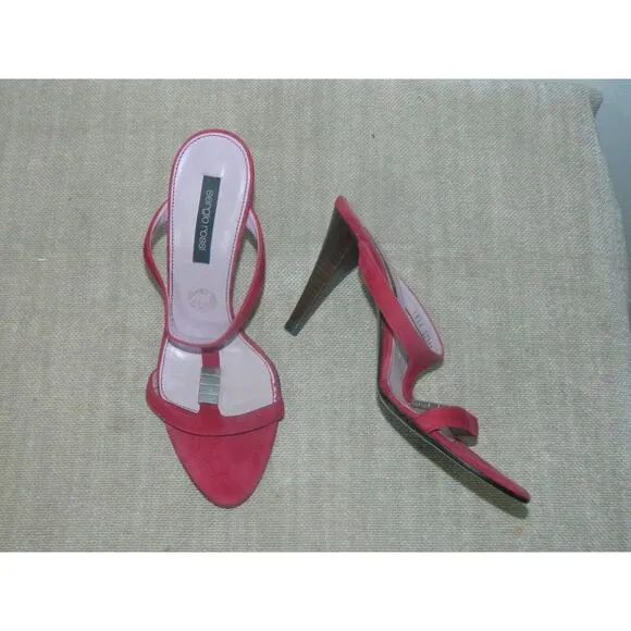 Sergio Rossi Womens Size 37  US 7 Burgundy Suede Strappy High Heels Sandals