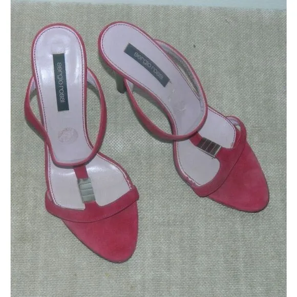 Sergio Rossi Womens Size 37  US 7 Burgundy Suede Strappy High Heels Sandals
