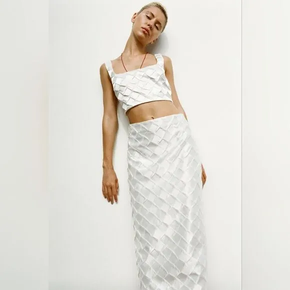 SET ZARA DIAMOND SATIN EFFECT MIDI SKIRT AND TOP