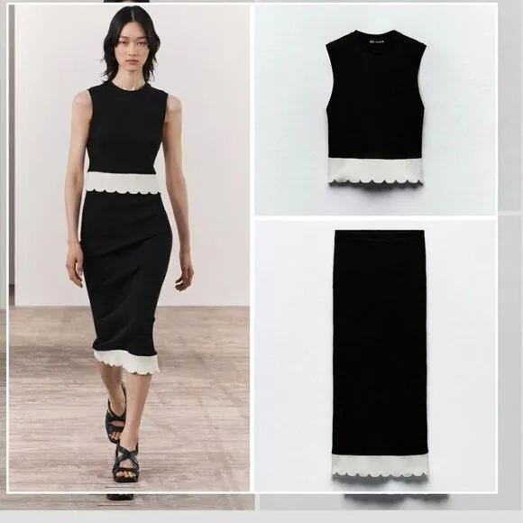 SET ZARA MIXED RIBBED TOP AND SKIRT