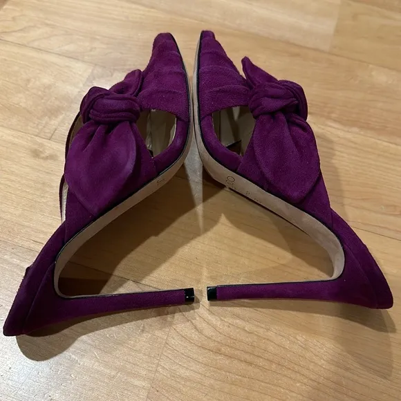 Sexy Jimmy Choo Keely suede magenta bow open toe mules heels sz 35