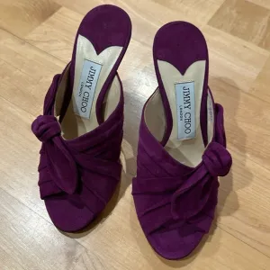 Sexy Jimmy Choo Keely suede magenta bow open toe mules heels sz 35