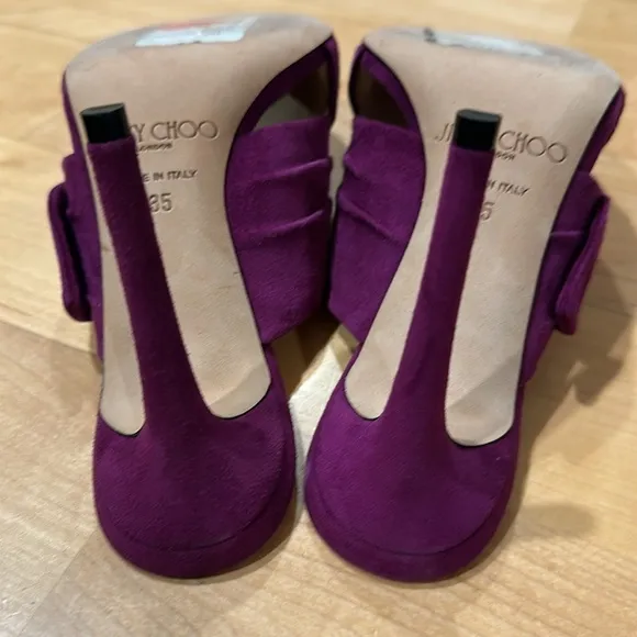 Sexy Jimmy Choo Keely suede magenta bow open toe mules heels sz 35
