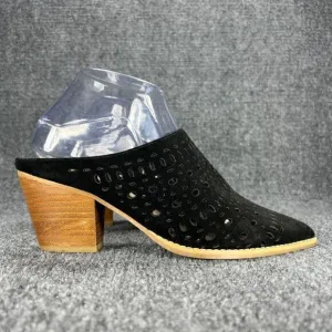 Seychelles Mules Heel Shoes Womens 8.5 Black Suede Lazer Cut Slides Pointed Toe